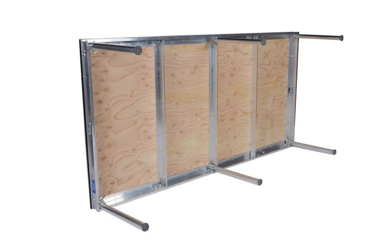 Best rated Quik Stage 4' x 7' x 8" High Portable Stage Deck with Black Polyvinyl Non-Skid Surface. Additional Heights and Surfaces Available. Bottom view.