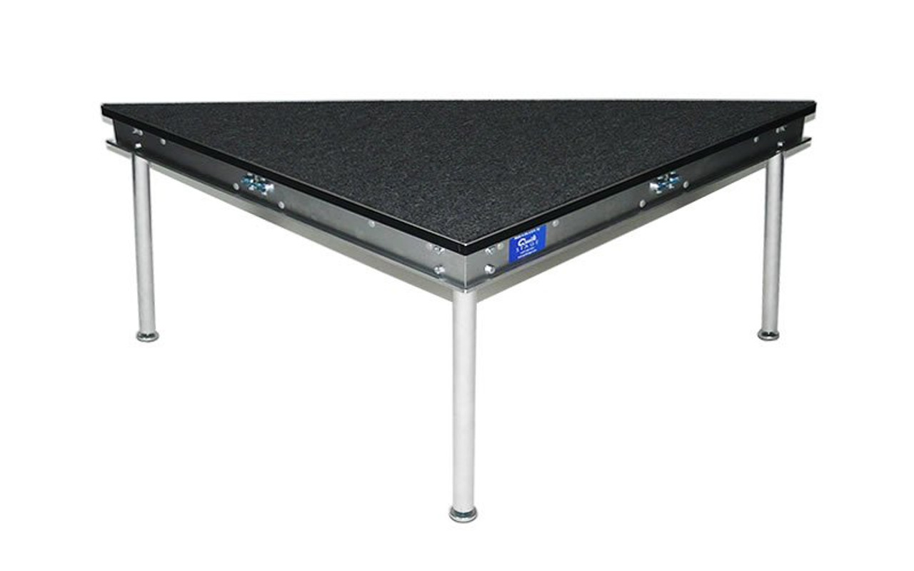 Top selling Quik Stage 4' x 4' x 8" High Angle Portable Stage Deck with Black Polyvinyl Non-Skid Surface. Additional Heights and Surfaces Available.