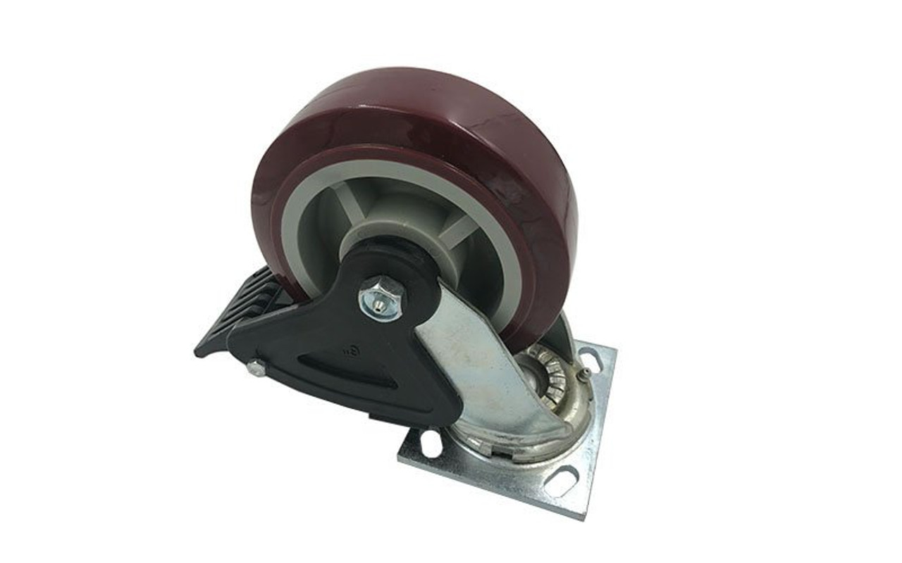 Top selling Quik Stage 6" x 2" Swivel Caster with Polyurethane Wheel and Total Lock Brake- Wheel Angled View