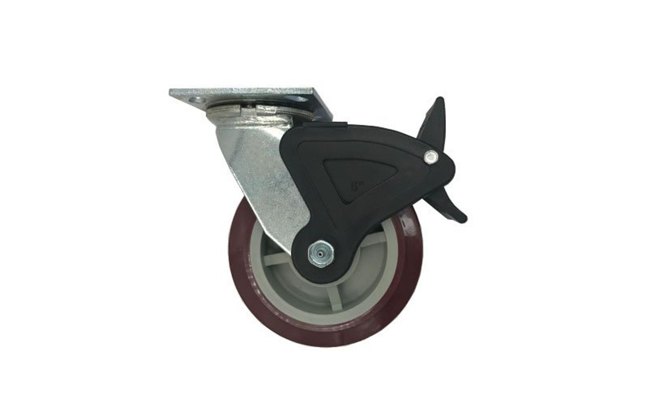 Best seller Quik Stage 6" x 2" Swivel Caster with Polyurethane Wheel and Total Lock Brake- Profile View