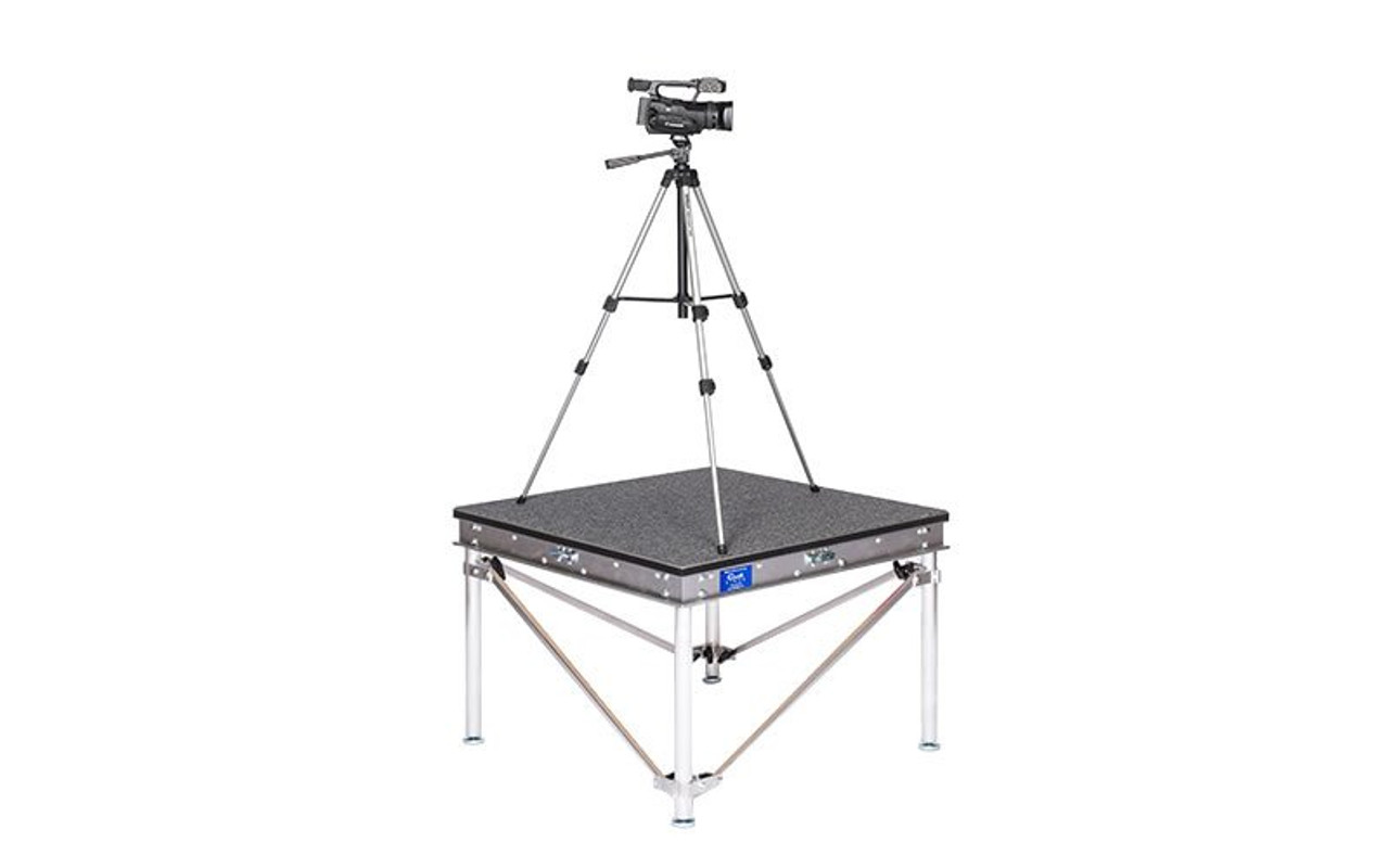 Quik Stage 3' x 4' x 24" High Camera Platform or Riser with Diagonal Cross Bracing. Angle Side View with Camera