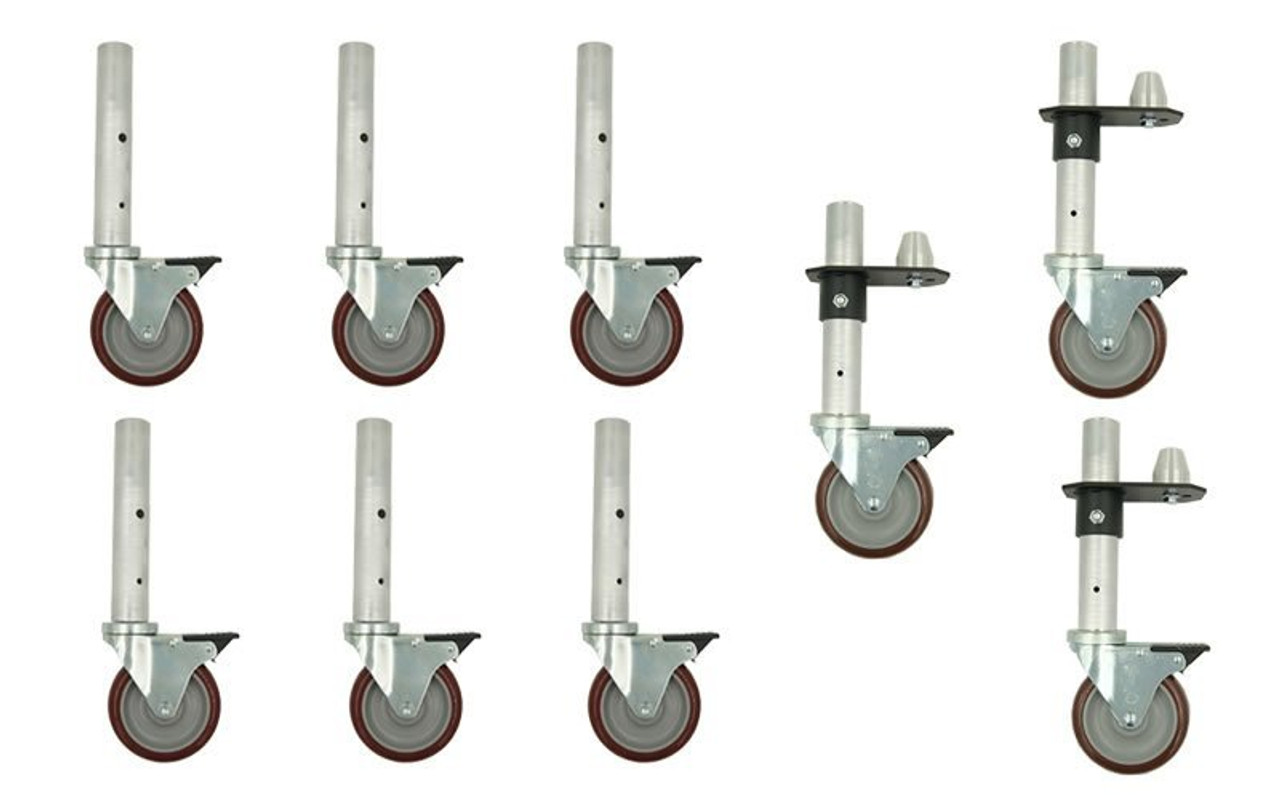 Best selling Set of 6 Single and 3 Double 16" Caster Legs (630012). For creating a rolling riser from two 6-leg stage risers connected together.