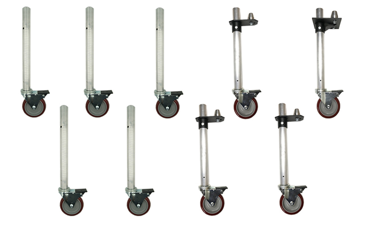 Best seller Set of 9 Quik Stage 24" Caster Legs, 5 single, 3 double, and 1 triple for use when trying roll 1 riser with 6 legs and 2 risers with 4 legs each (531024)