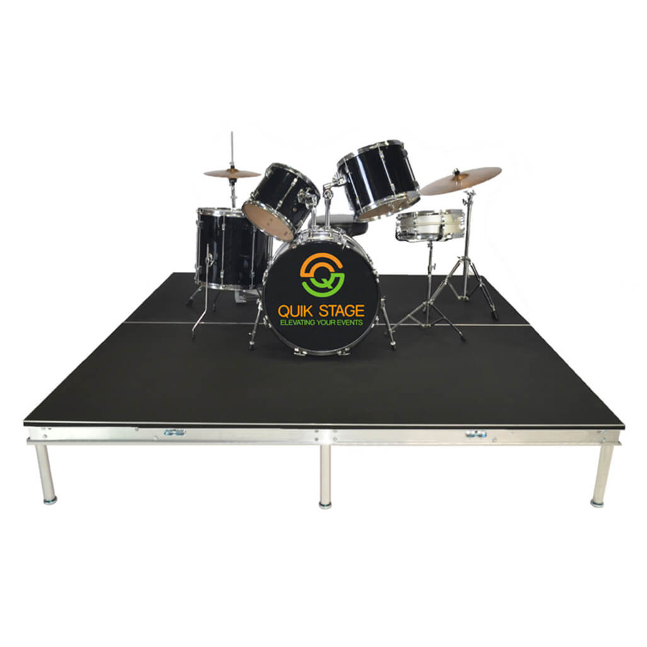 Quik Stage 8' x 20' High Portable Stage Package with Black Polyvinyl Non-Skid Surface. Additional Heights and Surfaces Available - Drum Riser without skirting