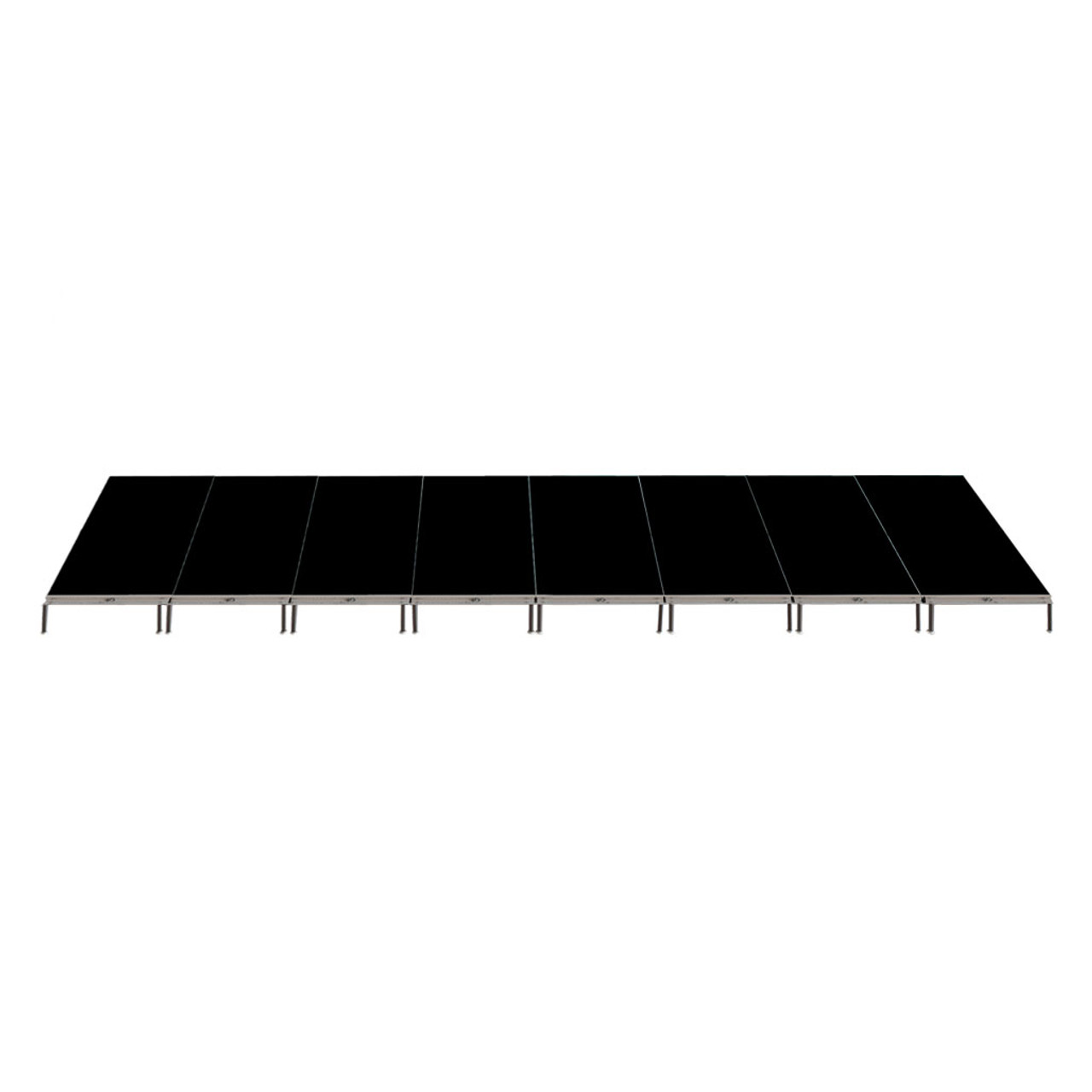 Top rated Quik Stage 8' x 32' x 8" High Portable Stage Package with Black Polyvinyl Non-Skid Surface. Additional Surfaces and Heights Available.