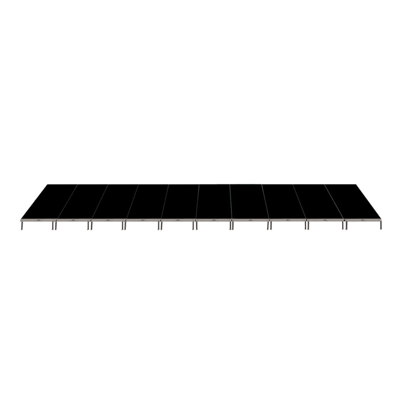 Top rated Quik Stage 8' x 40' x 8" High Portable Stage Package with Black Polyvinyl Non-Skid Surface. Additional Surfaces and Heights Available.