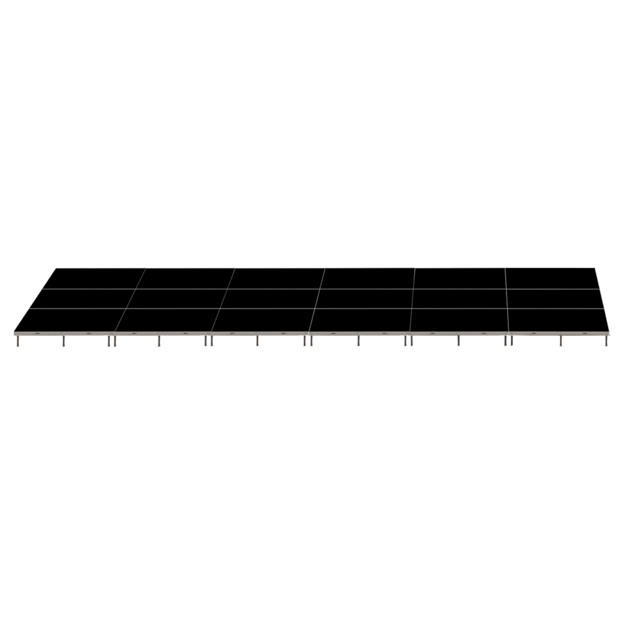 Top Rated Quik Stage 12' x 48' High Portable Stage Package with Black Polyvinyl Non-Skid Surface. Additional Heights and Surfaces Available - Front view