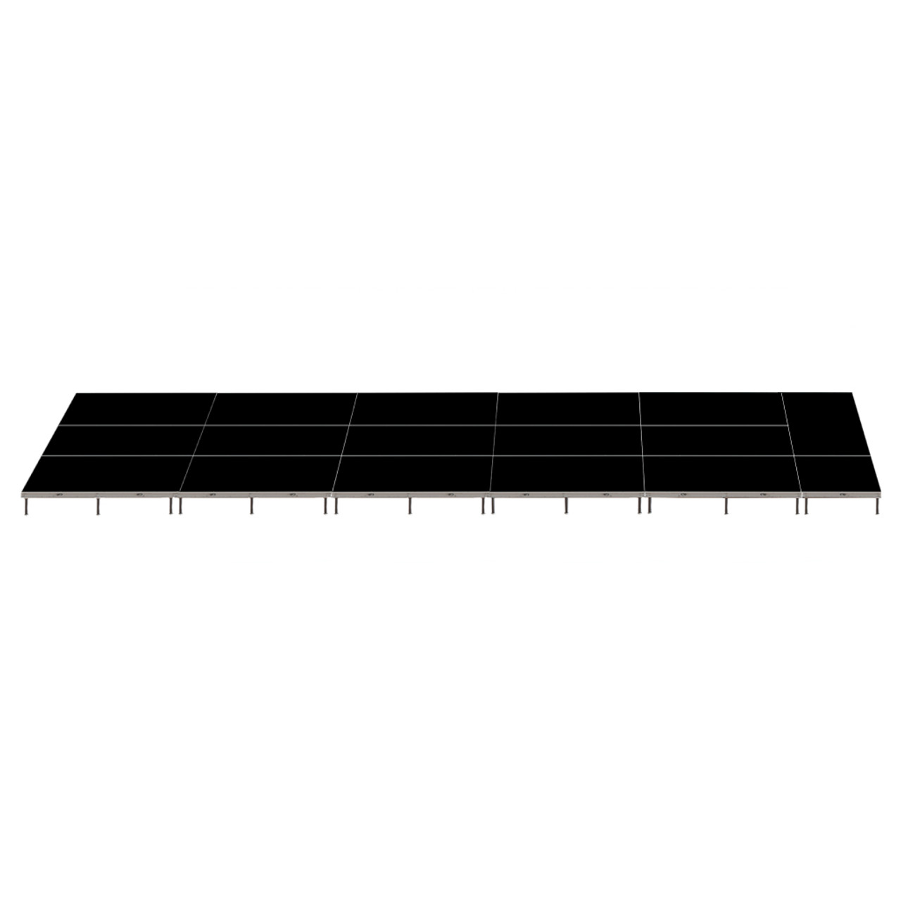 Top Rated Quik Stage 12' x 44' High Portable Stage Package with Black Polyvinyl Non-Skid Surface. Additional Heights and Surfaces Available - Front view