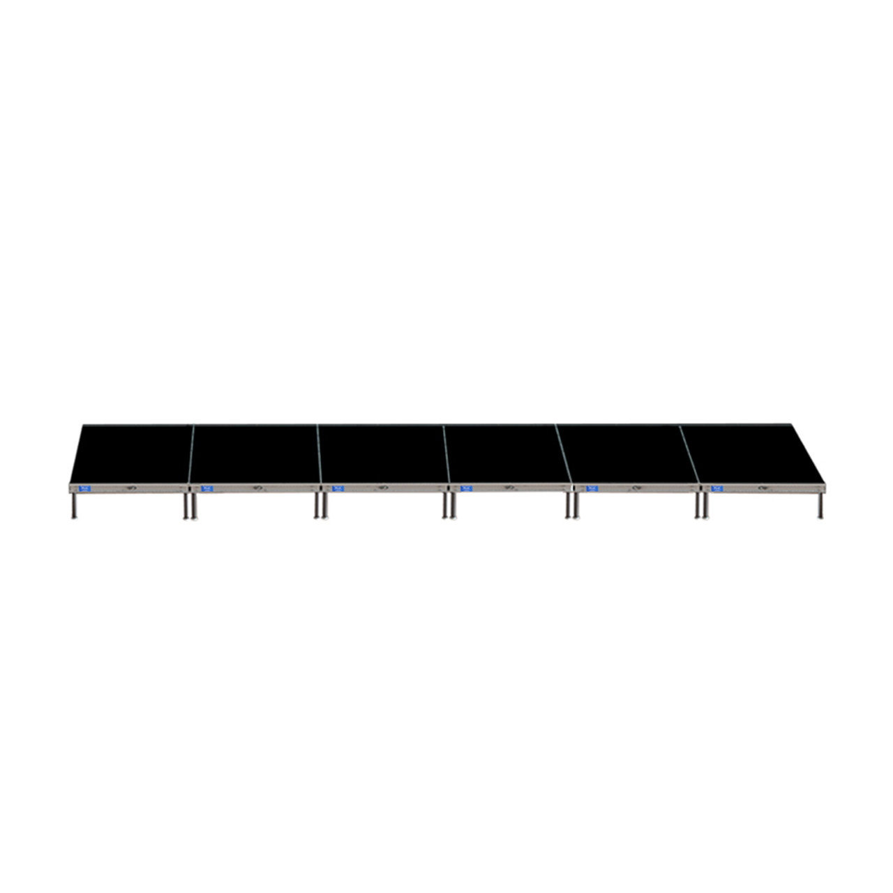 Top Rated Quik Stage 4' x 24' High Portable Stage Package with Black Polyvinyl Non-Skid Surface. Additional Heights and Surfaces Available - Front view