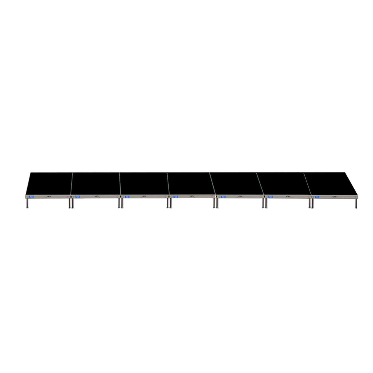 Top Rated Quik Stage 4' x 28' High Portable Stage Package with Black Polyvinyl Non-Skid Surface. Additional Heights and Surfaces Available - Front view