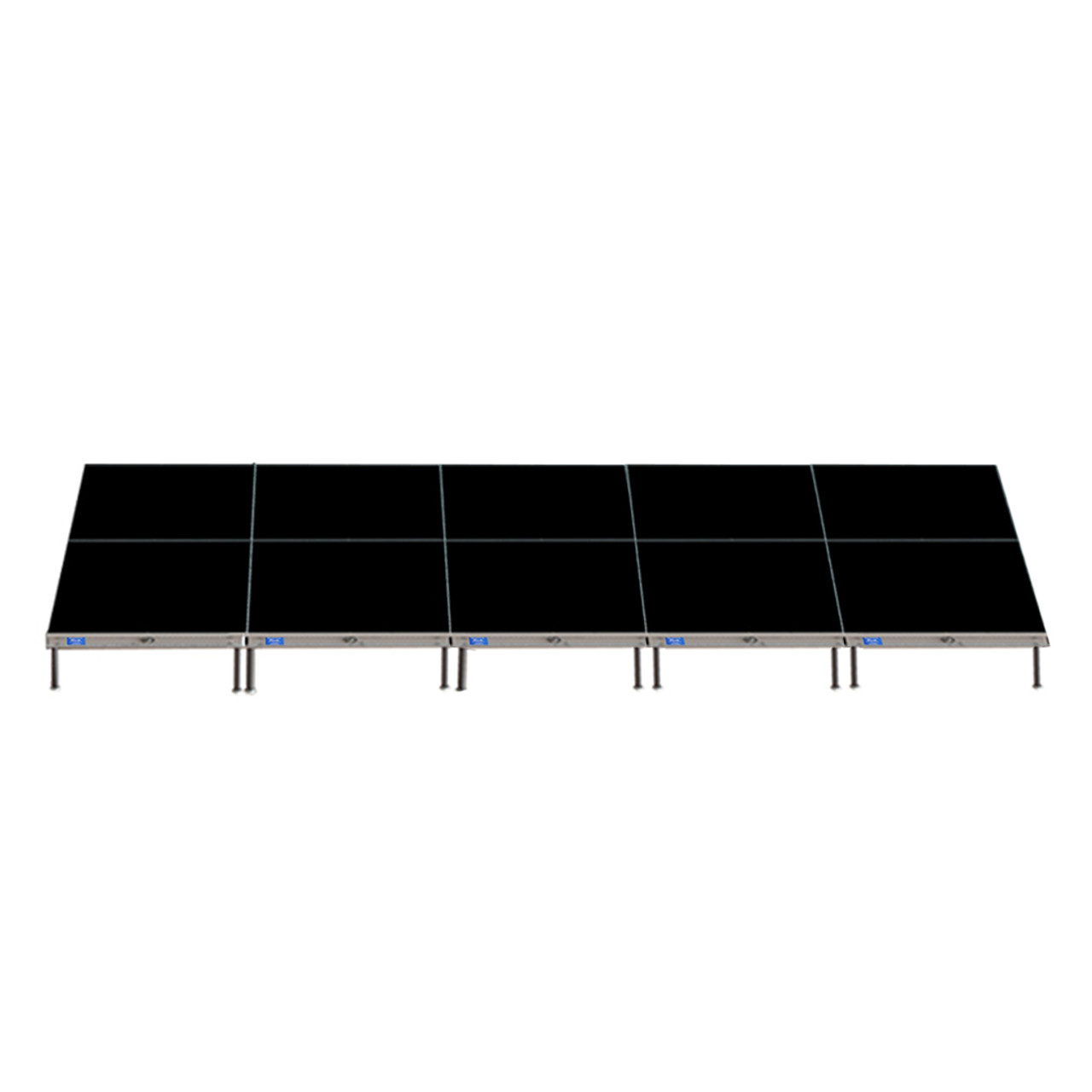 Top Rated Quik Stage 8' x 20' High Portable Stage Package with Black Polyvinyl Non-Skid Surface. Additional Heights and Surfaces Available - Front view