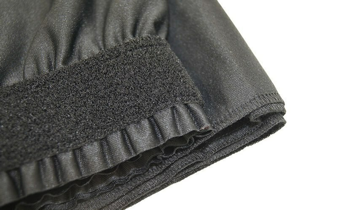Top rated 32" High Black Expo Pleat Poly Premier Flame Retardant Polyester Stage Skirting with the Loop Side Fastener.  -  Closer view of Loop side Velcro sewn on the back side.
