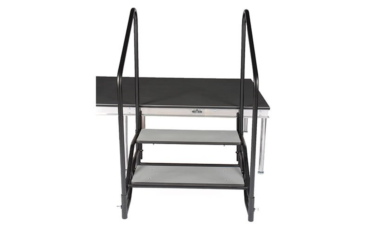 Best Selling Quik Stage 2-Step Stair Unit with Removable Handrails. For 24” High Stages - Attached to a 24" high stage.