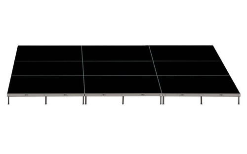 Top Rated Quik Stage 12' x 24' High Portable Stage Package with Black Polyvinyl Non-Skid Surface. Additional Heights and Surfaces Available - Front view