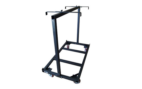 Left to Right Angled view of our best selling Quik Stage 8-Deck Portable Stage Vertical Storage Cart for 4 x 8 Stage Decks