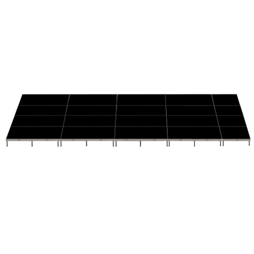 Top Rated Quik Stage 16' x 36' High Portable Stage Package with Black Polyvinyl Non-Skid Surface. Additional Heights and Surfaces Available - Front view