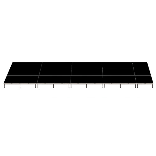 Top Rated Quik Stage 12' x 36' High Portable Stage Package with Black Polyvinyl Non-Skid Surface. Additional Heights and Surfaces Available - Front view