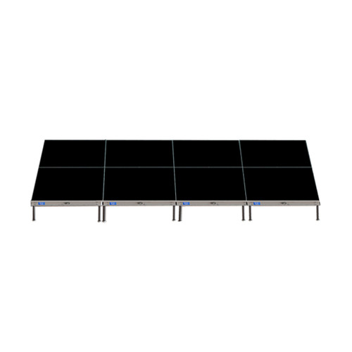 Top Rated Quik Stage 8' x 16' High Portable Stage Package with Black Polyvinyl Non-Skid Surface. Additional Heights and Surfaces Available - Front view