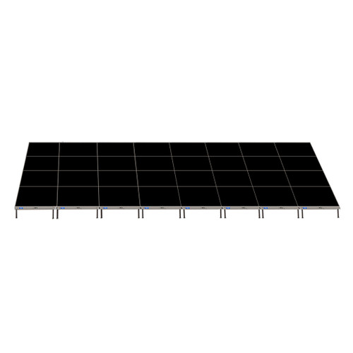 Top Rated Quik Stage 16' x 32' High Portable Stage Package with Black Polyvinyl Non-Skid Surface. Additional Heights and Surfaces Available - Front view