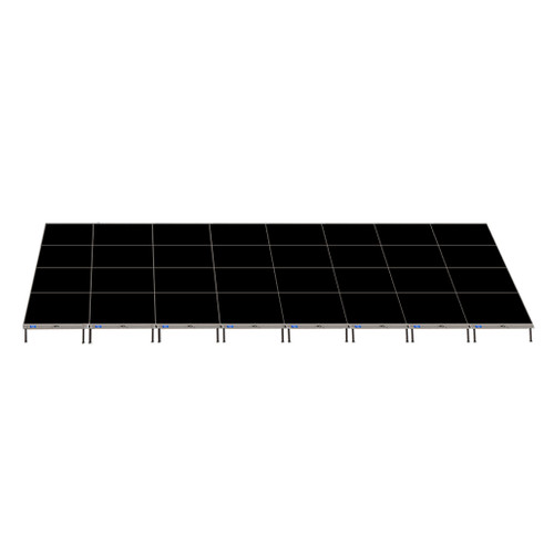 Quik Stage 16' x 36' High Portable Stage Package with Black Polyvinyl Non-Skid Surface. Additional Heights and Surfaces Available - Front view