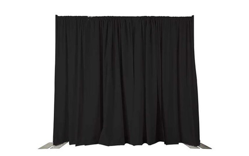 8' High x 10' Wide Pipe and Drape Stage Backdrop Using Two Piece Upright with Black Premier Polyester Drapes 8' High x 10' Wide Pipe and Drape Stage Backdrop Using Two Piece Upright with Black Premier Polyester Drapes