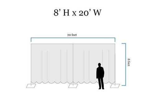 8' High x 20' Wide Pipe and Drape Stage Backdrop Using Two Piece Upright with Black Premier Polyester Drapes- Drawing