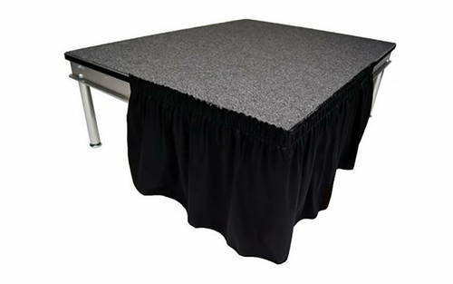 Top rated 8" High Black Expo Pleat Poly Premier Flame Retardant Polyester Stage Skirting with the Loop Side Fastener - Attached easily via the Velcro on back of the skirting.