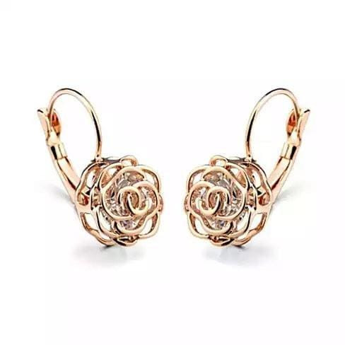ROSE IS A ROSE 18kt Rose Crystal Earrings In White Yellow And Rose Gold Plating