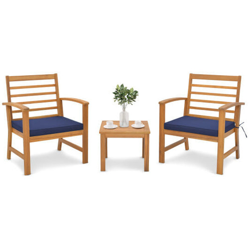 3 Pieces Outdoor Furniture Set with Soft Seat Cushions-Navy - Color: Navy