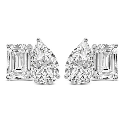 14K White Gold 2.0 Cttw Emerald and Pear Toi et Moi Lab Grown Diamond Stud Earrings