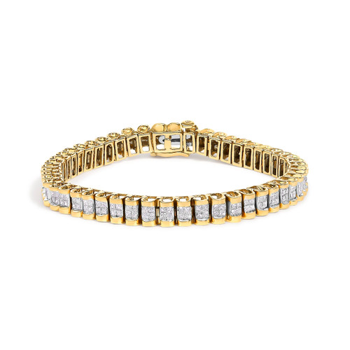 14K Yellow Gold 3.0 Cttw Princess Cut Quad Invisible Set Tennis Bracelet (H-I Color, SI1-SI2 Clarit