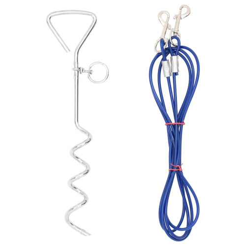 Dog Tie Out Cable Blue Galvanized Iron, Steel Wire, PVC