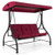 3 Seat Outdoor Porch Swing with Adjustable Canopy-Wine - Color: Rose Red