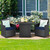 3-Piece Patio Furniture Outdoor Dining Set Brown PE Rattan Navy Blue Cushions