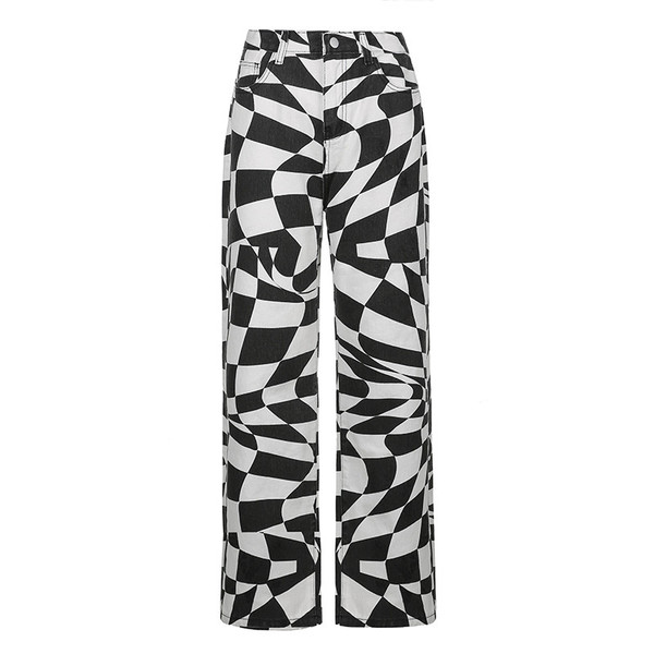 Plaid Print Jean Women Pant High Waist 2021 Autumn Patchwork Asymmetrical Panelled Jeans Ladies Casual Fashion Street Pants Plaid Print Jean Women Pant High Waist 2021 Autumn Patchwork Asymmetrical Panelled Jeans Ladies Casual Fashion Street Pants