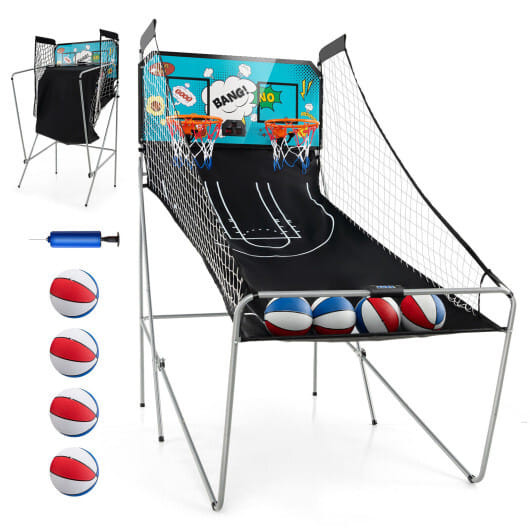 Dual Shot Basketball Arcade Game with 8 Game Modes and 4 Balls-Green - Color: Green