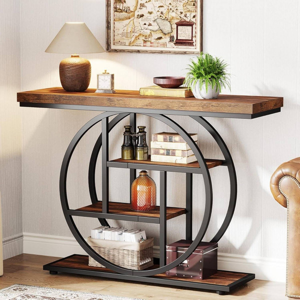 Modern Industrial 41-inch Long Narrow Entryway Foyer Console Table with Shelves