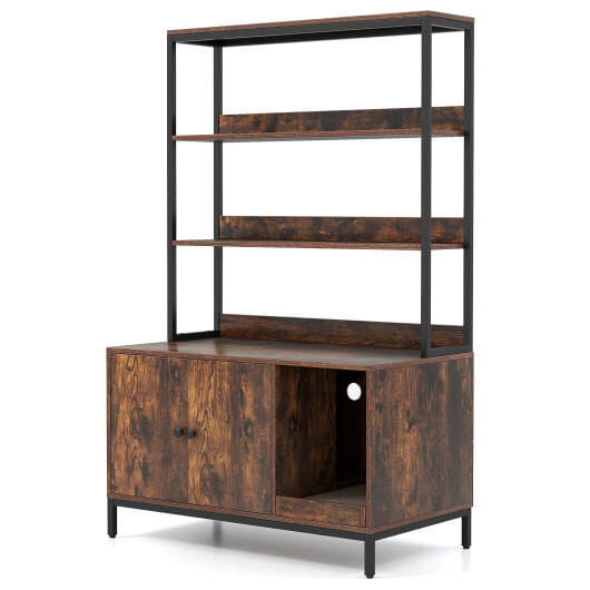 57 Inches Cat Litter Box Enclosure with Storage and Removable Scratcher-Coffee