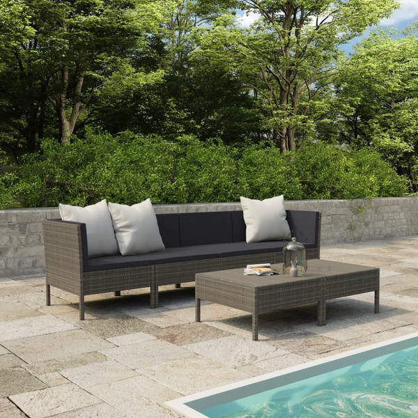 6 Piece Garden Lounge Set with Cushions Poly Rattan Gray