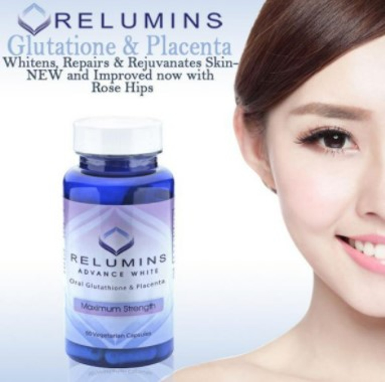 2x of RELUMINS ADVANCE WHITE ORAL GLUTATHIONE & PLACENTA MAXIMUM STRENGTH Skin Whitening 