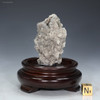 Side-facing fulgurite lightning sand on a dark walnut base with sizing cube, for sale at Sciencemall-USA