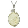 Mother and child mammoth ivory jewelry cameo sterling silver [84069] on a chain, shown on a white background.