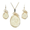 Mammoth ivory carved cameo mother and child 14k gold jewelry set with pendant chain and earrings.