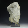 Kentland Indiana shatter cone [75092] shown vertical on a plexiglass display stand with sizing cube.