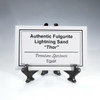 Description tag for fulgurite Thor lightning sand glass on a crystal riser, Sciencemall-USA