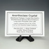 Anorthoclase crystal from Mount Erebus, Antarctica, description tag on a display stand Sciencemall-USA