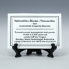 Nahcolite, Borax & Thenardite description tag on a stand, Sciencemall-USA