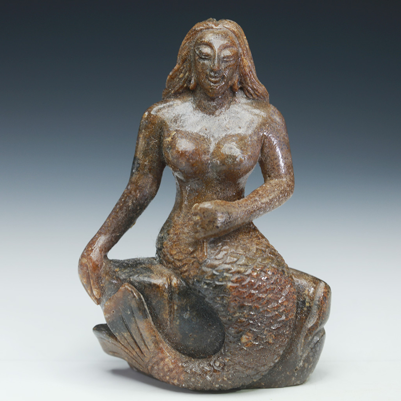 Fossilized Carved Whalebone Mermaid Sculpture [98725]