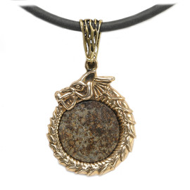 Ouroboros bronze serpent jewelry with meteorite setting black cord chain