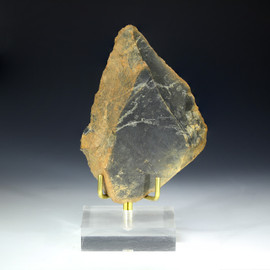 Mesolithic Tool Middle Stone Age chopper from the Barberton Makhonjwa Mountains, South Africa, facing front. This mesolithic tool is from the Barberton Greenstone Belt.